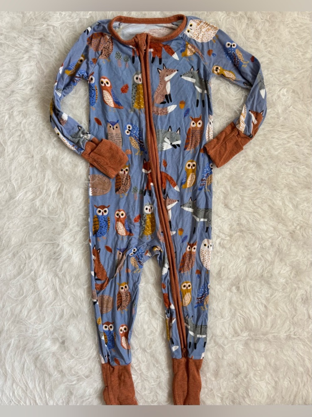 Little Sleepies Blue Woodland Creatures AOP Bamboo Zippy